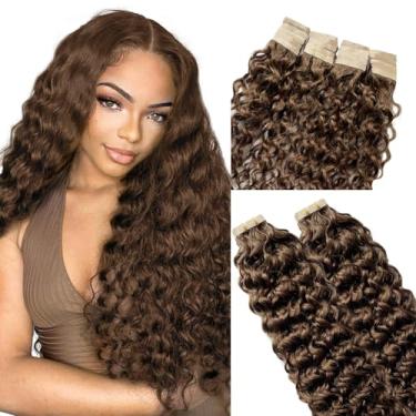 Imagem de Extensões de cabelo humano real com fita adesiva 55 cm marrom chocolate 50 g/20 peças extensões de cabelo ondulado de água cor 4 castanho médio sem costura trama cabelo Remy brasileiro para mulheres