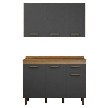 Imagem de Armário Aéreo e Balcão de Cozinha São Luís Cinamomo Grafite - Valdemóveis