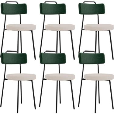 Imagem de Kit 06 Cadeiras Decorativa Estofada Sala Jantar Barcelona L02 Facto Verde Musgo Linho Bege - Lyam