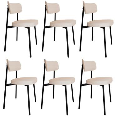 Imagem de Cadeira De Jantar Estofada Kit 6 Ella M25 Linho Palha - Mpozenato