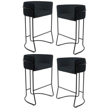 Imagem de Kit 4 Banquetas Decorativas Base Aço Preto Betina C-05 Sintético Preto - Domi