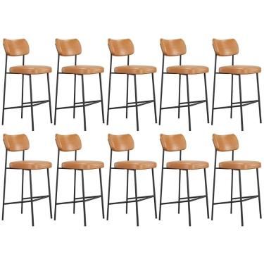 Imagem de Banqueta Alta Bar Estofada Kit 10 Milli Sintético Caramelo A14 - Mpozenato