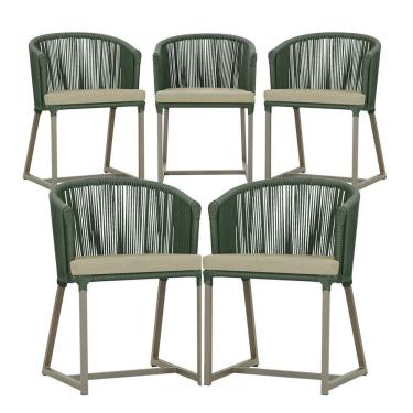 Imagem de 5 Cadeiras De Jantar Noronha Fendi Corda Náutica E7 Trama Verde