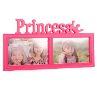 Imagem de Porta Retrato Mural Duplo Princesa Rosa 10x15cm