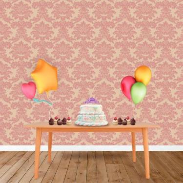 Imagem de Painel Retangular em Jacquard Rosa Envelhecido e Dourado Medalhão - Ja