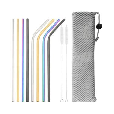 Imagem de Conjunto De Canudos Reutilizáveis De Aço Inoxidável Coloridos 11 Peças