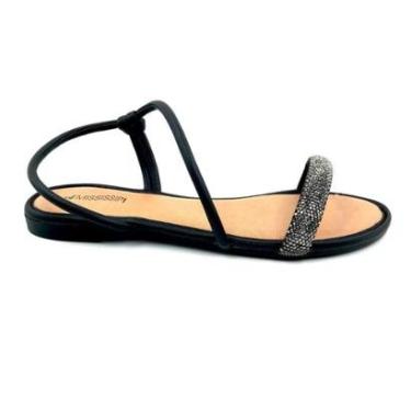 Imagem de Sandália Mississipi Rasteira Calce Fácil Strass Preta 441-Feminino