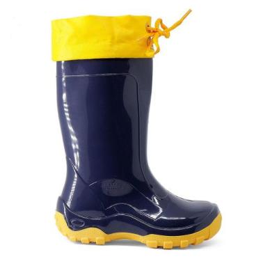 Imagem de Bota Galocha Infantil Impermeável Leve Kid Azul Amarela Com Amarra - C