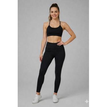 Imagem de Conjunto Esportivo Feminino Preto  Legging + Top Academia Corrida Trei