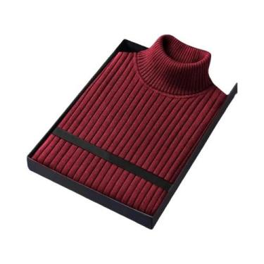 Imagem de Suéter Masculino Slim Fit De Manga Longa Com Gola Alta, Casual, Listra