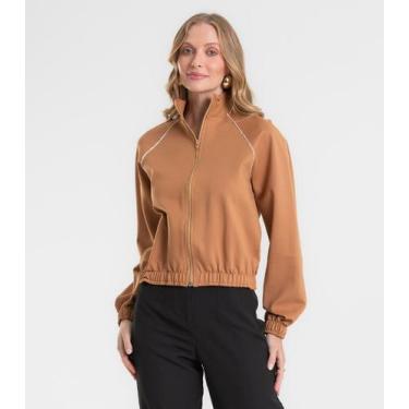 Imagem de Jaqueta Feminina Ponto Roma Manga Raglan Rovitex Marrom, M, Marrom