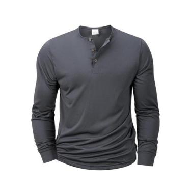 Imagem de Camiseta Masculina Slim Fit De Manga Longa Com Gola Henley, Casual E C