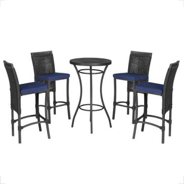 Imagem de Mesa Bistro e 4 Banquetas Roma Preta Corda Náutica 10 Trama Original, 