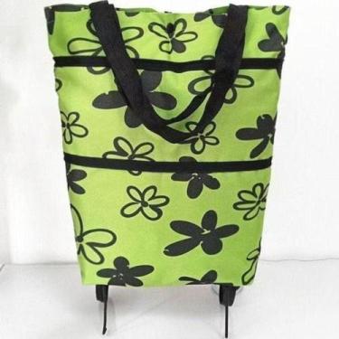 Imagem de Bolsa de Compras Dobrável com Rodas para Feira em Tecido Leve Grande C