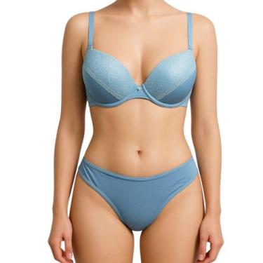 Imagem de Sutiã Bojo e Calcinha Conjunto Feminino De Lingerie - Kdin, Azul bb, M