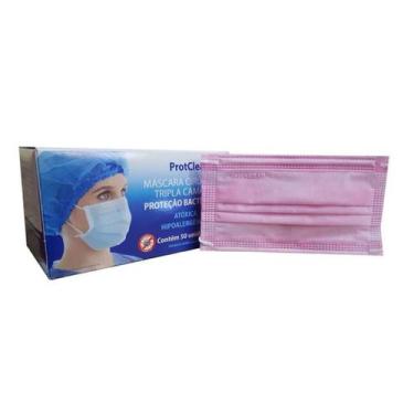 Imagem de Mascara protclean rosa tripla cx c/ 50 unid. - PROTDESC