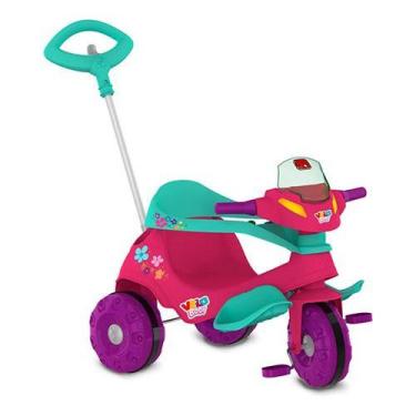 Imagem de Triciclo Velobaby Rosa Passeio e Pedal com Haste Removível - Bandeiran