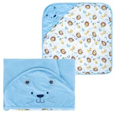 Imagem de Toalha Plush Com Capuz De Canto Bordado E Forro Fralda 68 x 68cm Baby 