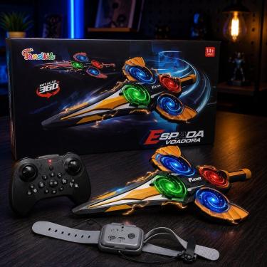 Imagem de Brinquedo de Controle Remoto Espada Voadora com Luz e Controle Remoto Dourado XDX
