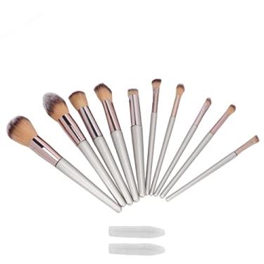 Imagem de Conjunto de pincéis de maquiagem, 10 pçs ferramenta cosmética pincel de sombra para os olhos profissional ergonômico cabelo macio para sala de pó para maquiador para casa