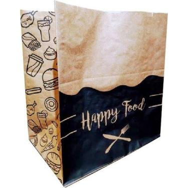 Imagem de 100 Sacos De Papel Kraft Delivery Tamanho Grande G 30x31x19 HAPPY FOOD