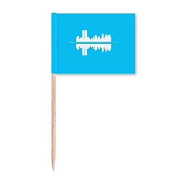 Imagem de Reflections High Buildings Paisagem urbana placas arquitetônicas de palito de dentes marcadores para decoração de festa