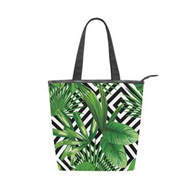 Imagem de Bolsa de ombro com alça superior de lona, folhas verdes, bolsa de ombro para mulheres