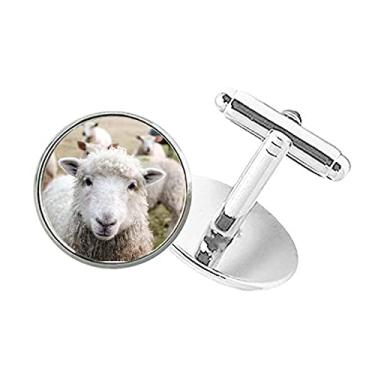 Imagem de DIYthinker Abotoaduras com fecho de botão redondo com imagem de animal de ovelha, organismo terrestre