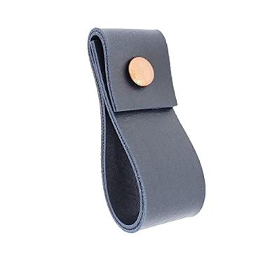 Imagem de Puxador Doba Parafuso - Textura de Couro Azul Marinho - Parafuso Cobre