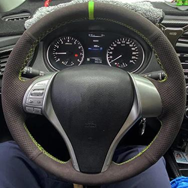 Imagem de TTOILS Capa de volante de carro de couro de camurça preta, para Nissan Teana Altima 2013-2016 X-Trail QASHQAI Rogue 2014-2016 Sentra Tiida