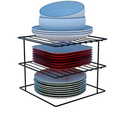 Imagem de Suporte Porta Pratos Organizador Quadrado Vertical Armário Cozinha Cantoneira Prateleira 3 Níveis