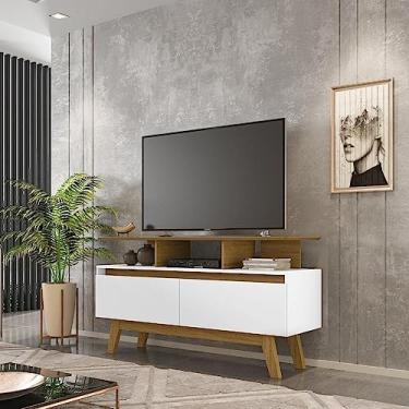 Imagem de Rack para Tv até 50 Polegadas 2 Portas 2 Prateleiras Pés em Madeira Maciça Rubi Móveis Bechara Cinamomo/branco