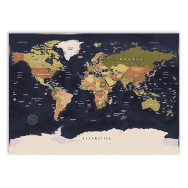 Imagem de Placa Decorativa A2 Mapa Mundi Colorido Escola Nomes Países Poster