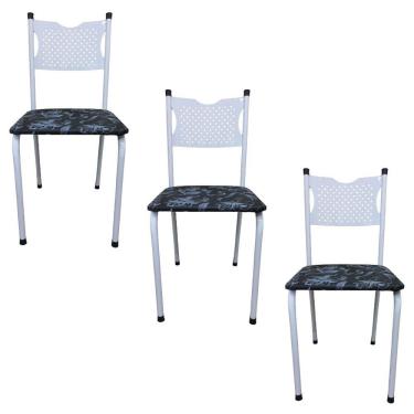 Imagem de Kit 3 Cadeira para Cozinha MC Tubular Almofadada Estrutura Branca com Assento Floral