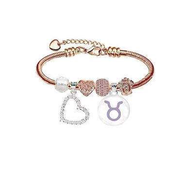 Imagem de Pulseira personalizada do zodíaco presentes para meninas banhado a ouro rosa 14K joia Pandora, Cristal, Zircônia cúbica