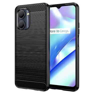 Imagem de Capa de celular para Realme C30, fibra de carbono refinada, anti-queda, anti-impressões digitais, proteção total preta