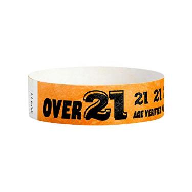 Imagem de Pulseiras Tyvek laranja neon 200 Wristco Over 21 para eventos - 1,5 cm x 25,4 cm - Pulseiras de papel à prova d'água, recicláveis, confortáveis, resistentes a rasgos para shows, festivais, festas de
