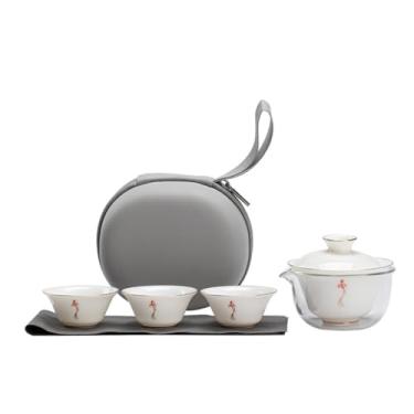 Imagem de Conjunto de chá de viagem de porcelana branca com tigela de cobertura simples copo portátil ao ar livre