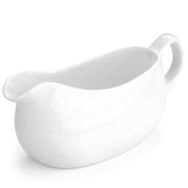 Imagem de Gurygo Molheira grande com pires – Molho de porcelana fina de 500 ml e molho de salada com alça – Molheira com despejo grande e menos gotejamentos para molho, molhos para salada, leite (branco)