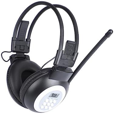 Imagem de ZHIWHIS Rádio portátil FM, fone de ouvido estéreo com LCD, dobrável, receptor de conferência Walkmen de bolso, fones de ouvido pequenos sem fio/com fio operados por 2 pilhas AA para caminhar/correr