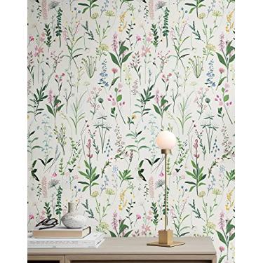 Imagem de JiffDiff Papel de parede floral descasque e cole 599.4 cm x 43.9 cm papel de parede autoadesivo para banheiro flores silvestres papel de parede prateleira decoração de parede cobertura 30 m²