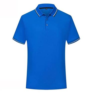 Imagem de Polos de desempenho masculino poliéster cor sólida listrado gola tênis camiseta ajuste regular leve magro ajuste esporte moda(Color:Blue,Size:S)