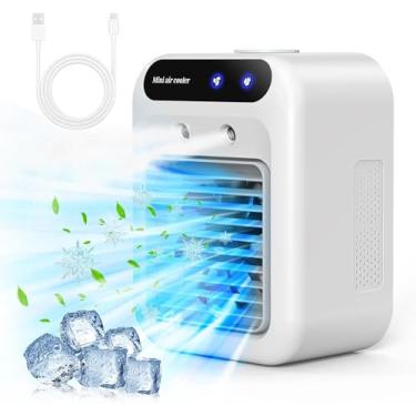 Imagem de Ar condicionado portátil, mini ventilador USB, refrigerador de ar, humidificador de ar, ventilador de 2 velocidades, 2 modos de atomização para uso doméstico, escritório e ao ar livre.