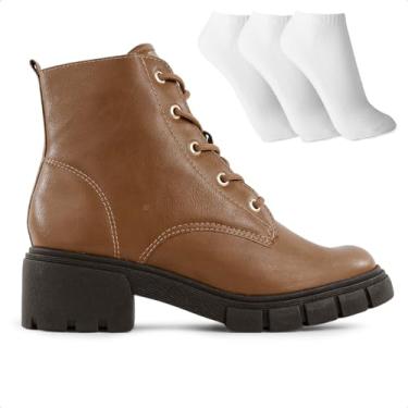 Imagem de KIT Bota Coturno Ramarim Tratorada Feminina + 3 Pares de Meias (Marrom, BR, Adulto, Numérico, 35)