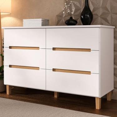 Imagem de Cômoda Logan 6 Gavetas 100% Mdf Branco/Olmo Italiano - Mambel - Manbel