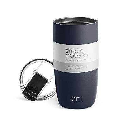 Imagem de Simple Modern Caneca de café de viagem com tampa flip | Copo térmico térmico reutilizável de aço inoxidável com isolamento térmico para café gelado | Presentes para mulheres homens e mulheres | Coleção Voyager | 473 ml | Deep Ocean