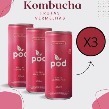 Imagem de 3x Kombucha Sabor Frutas Vermelhas Lata 310ml Pod Kombucha