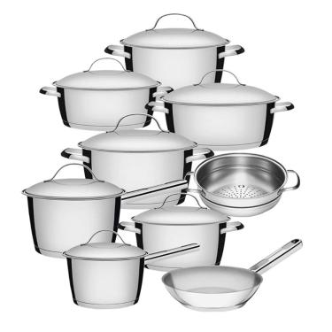 Imagem de Jogo de Panelas 9 Peças Allegra com Cozi-Vapore e Frigideira em Aço Inox Fundo Triplo Tramontina