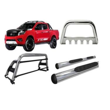 Imagem de Kit Quebra Mato Santo Antonio H2 Estribo Frontier 16/20 Cromado - HOZZ