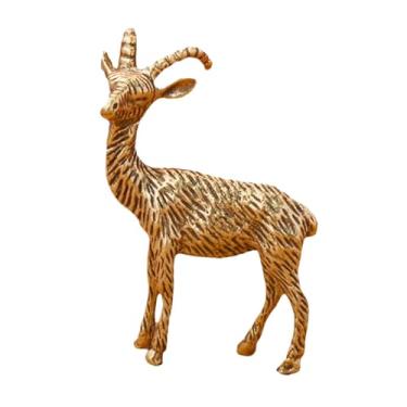 Imagem de IEUDNS Estatueta de cabra de latão Mini figura de antílope Estilo retrô Animal Miniatura Micro Paisagem Ovelha para decoração de mesa de sala de estar